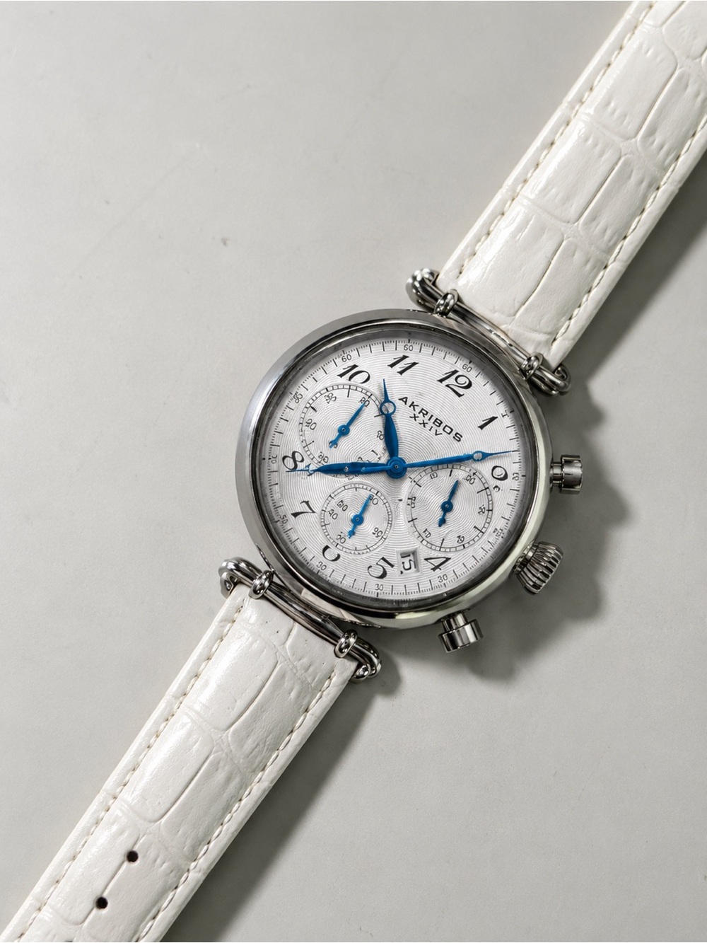 Akribos XXIV Women’s Chronograph Watch White Leather Strap